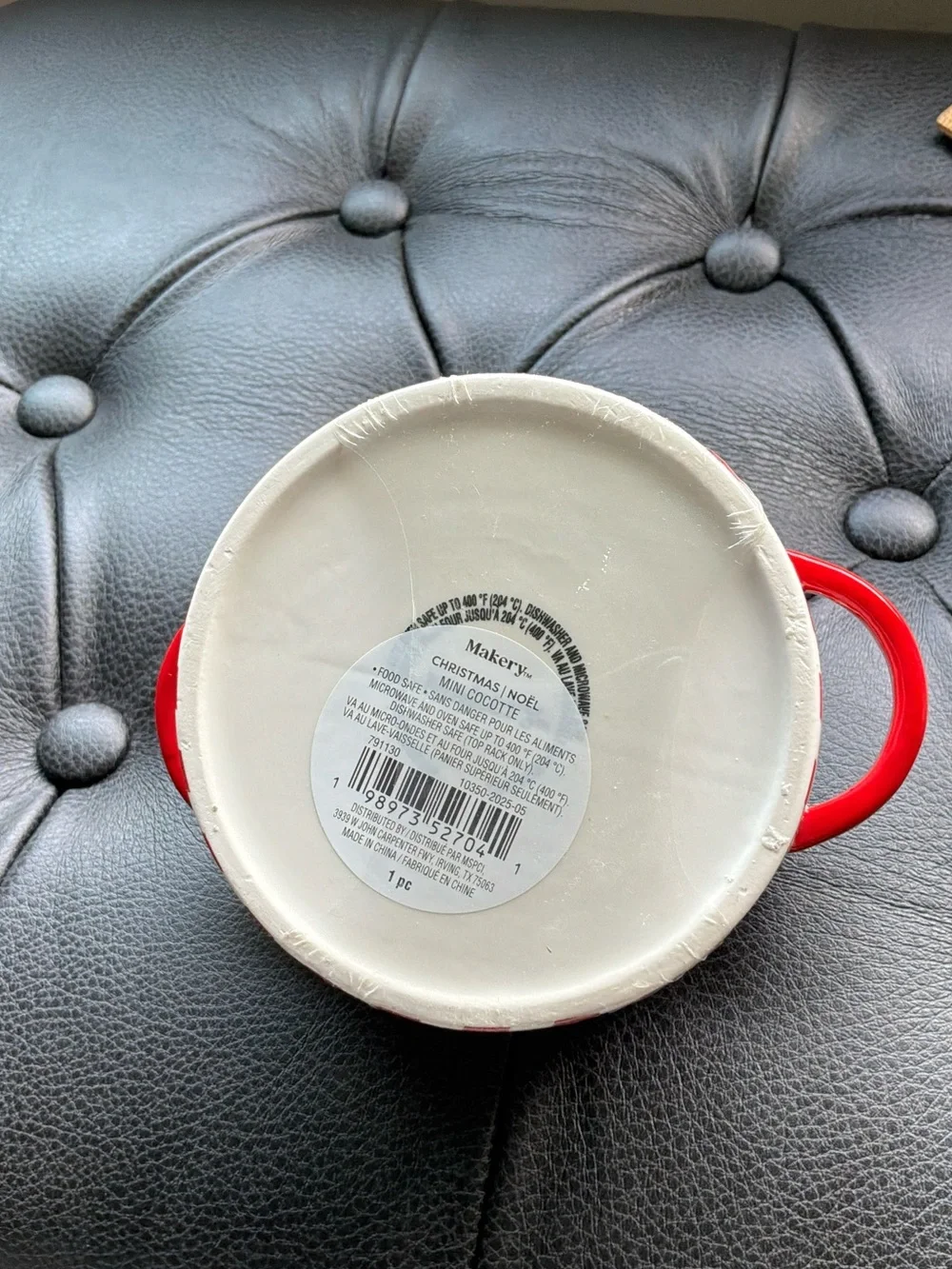 Red and White Ceramic Covered Mini Casserole with Dual Handles